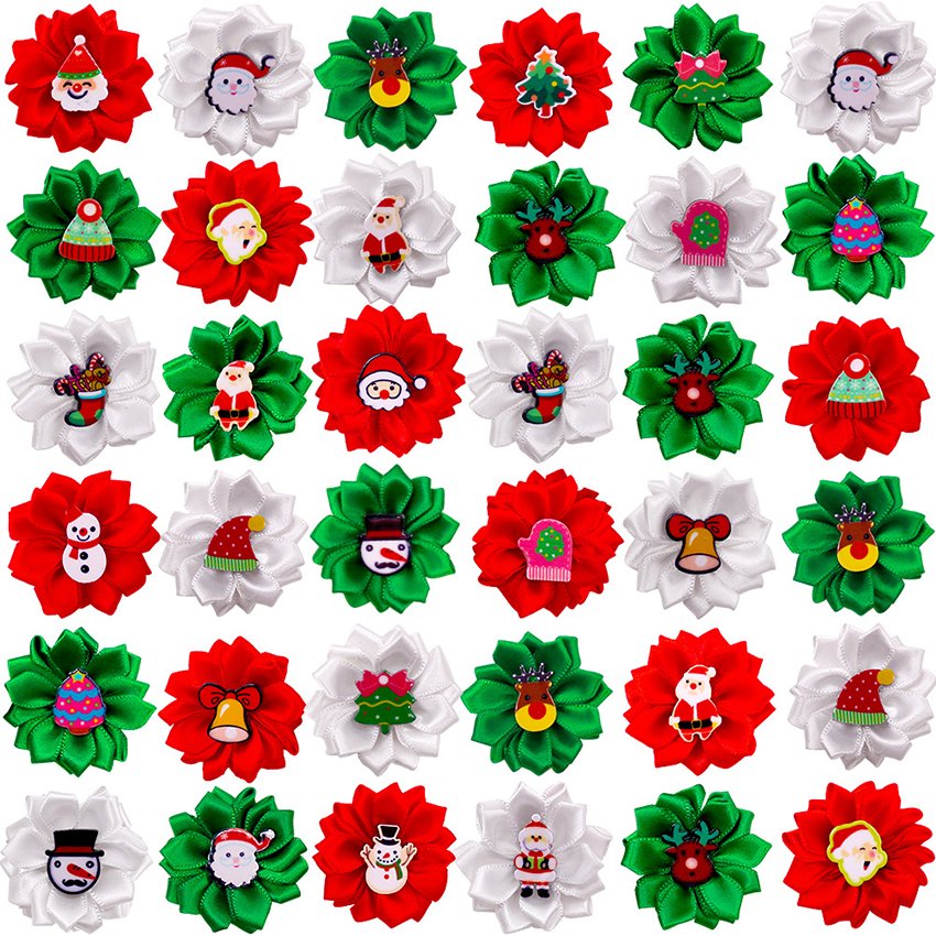 Custom Christmas Pet Bows Luxury Cute Dog Headwear Animal Print Summer Winter Spring Polyester Cloth Material Weddings Halloween