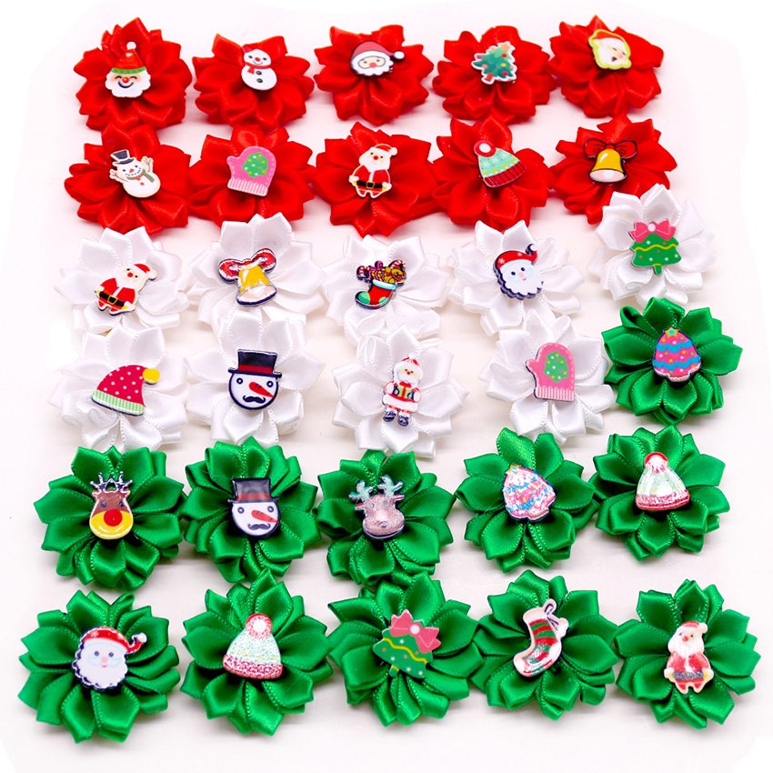 Custom Christmas Pet Bows Luxury Cute Dog Headwear Animal Print Summer Winter Spring Polyester Cloth Material Weddings Halloween