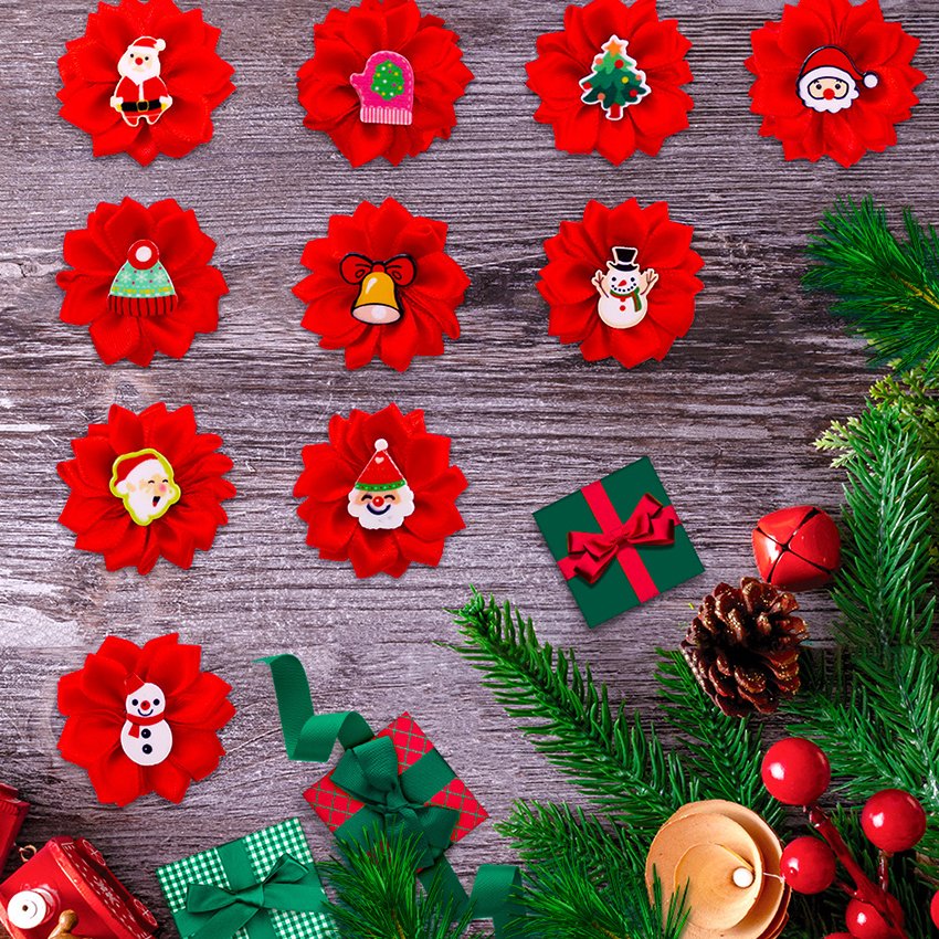 Custom Christmas Pet Bows Luxury Cute Dog Headwear Animal Print Summer Winter Spring Polyester Cloth Material Weddings Halloween