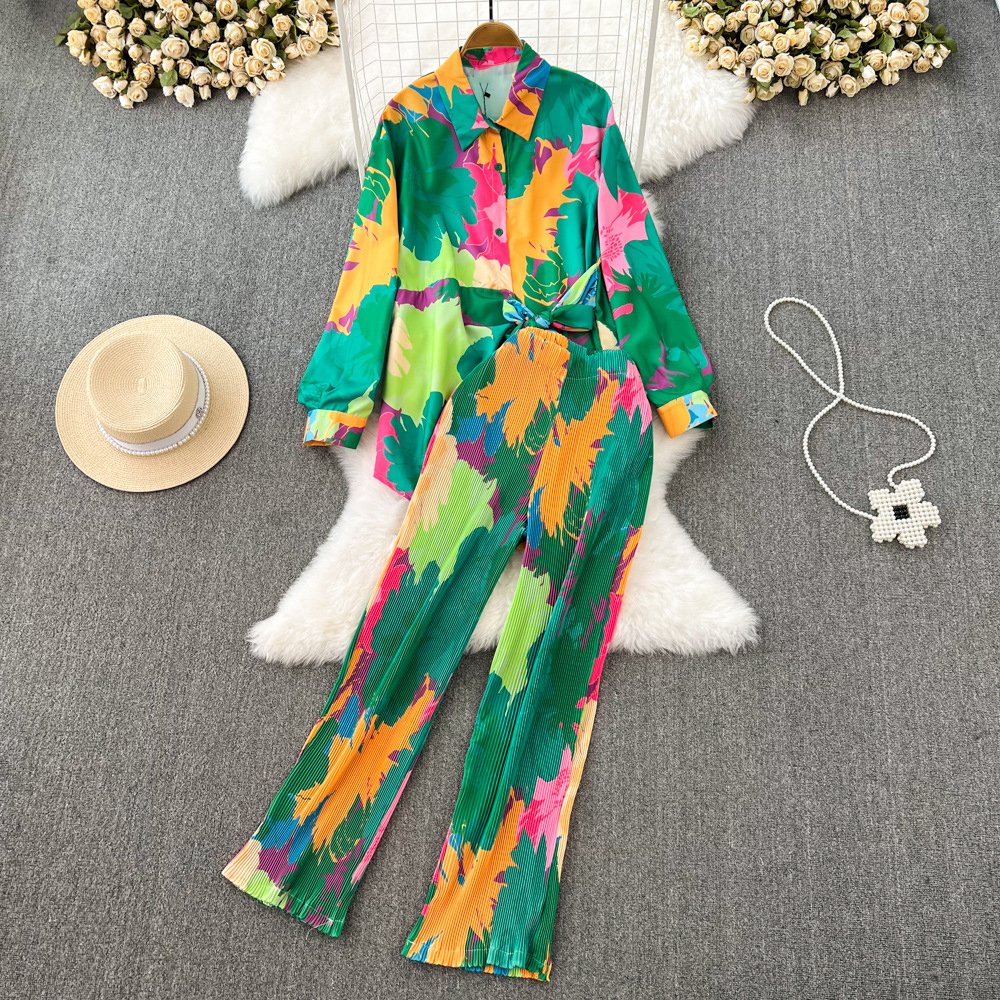 2024 Long Sleeve Tie Dye Shirt Women Two Piece Shorts Set Summer Casual Loose Fit Clothing Sets