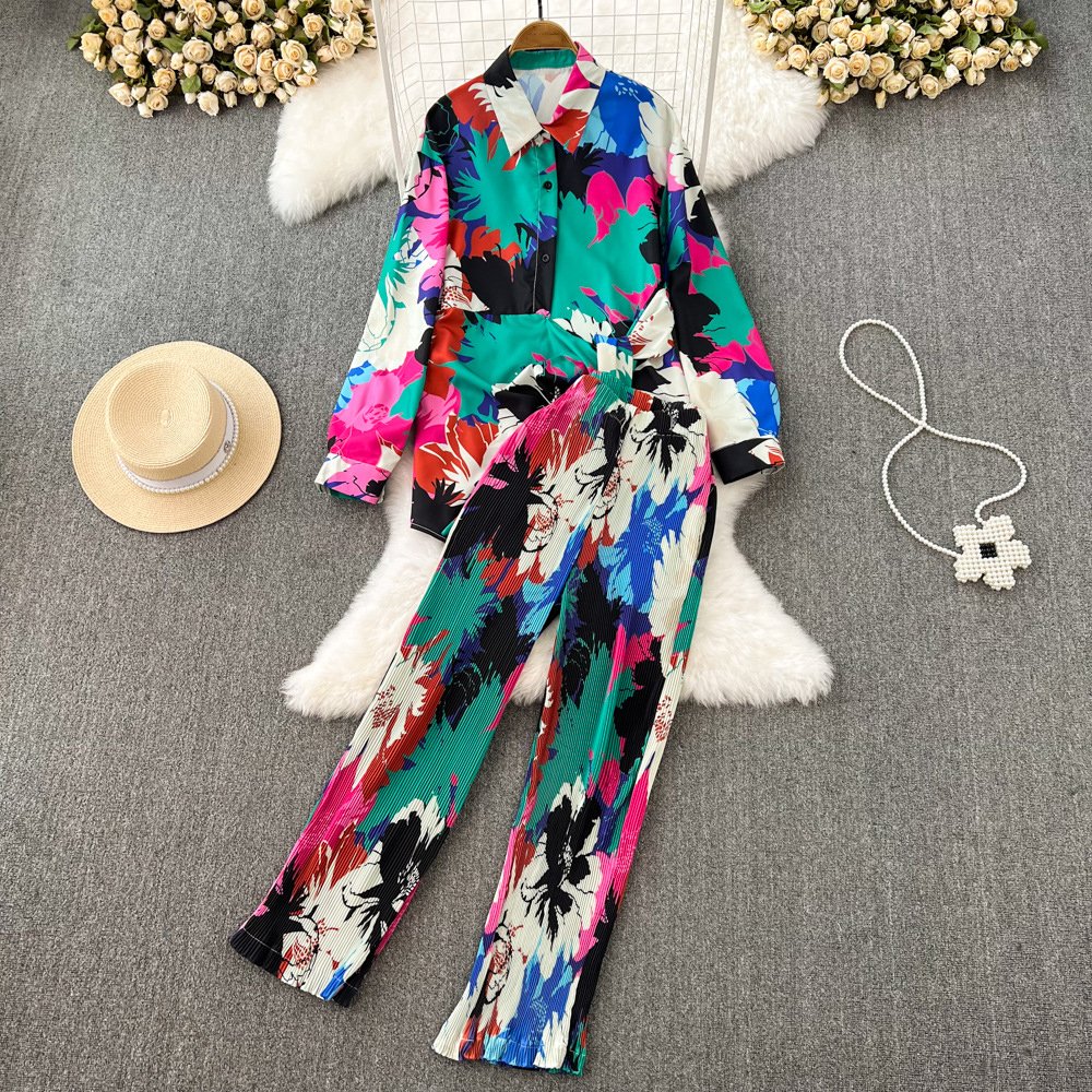 2024 Long Sleeve Tie Dye Shirt Women Two Piece Shorts Set Summer Casual Loose Fit Clothing Sets