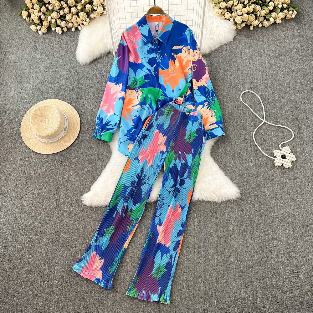 2024 Long Sleeve Tie Dye Shirt Women Two Piece Shorts Set Summer Casual Loose Fit Clothing Sets