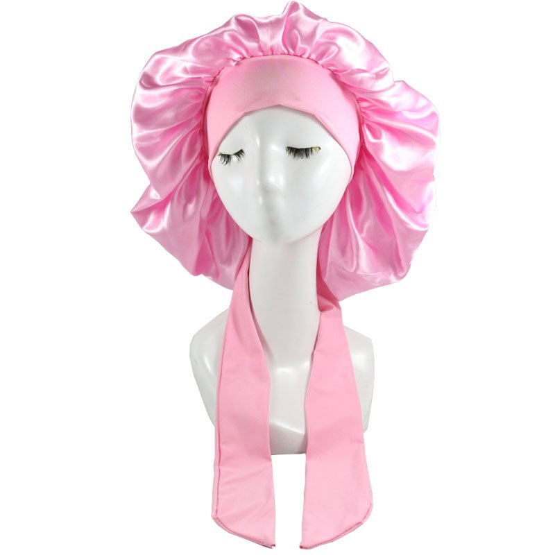 Wholesale women luxury long braid hair head sleeping satin bonnets and large ties satin silk hair wraps fashion hats bonnets