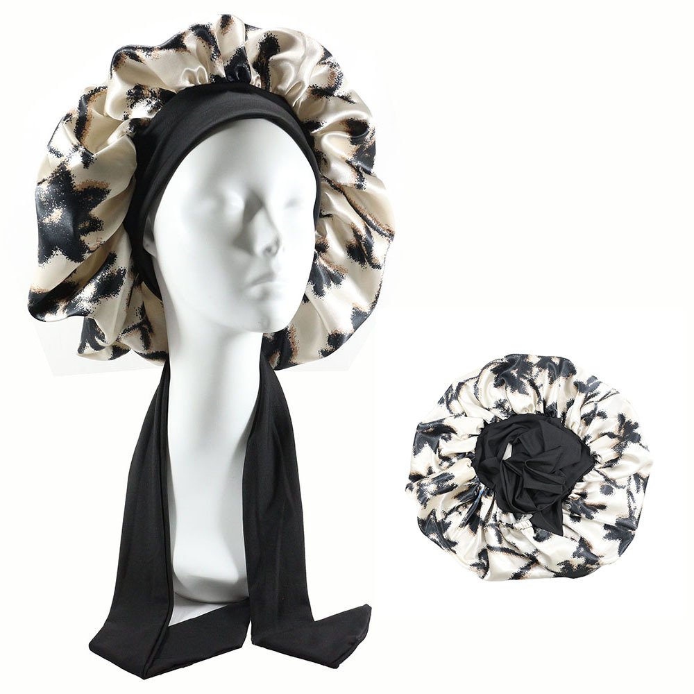 Wholesale women luxury long braid hair head sleeping satin bonnets and large ties satin silk hair wraps fashion hats bonnets