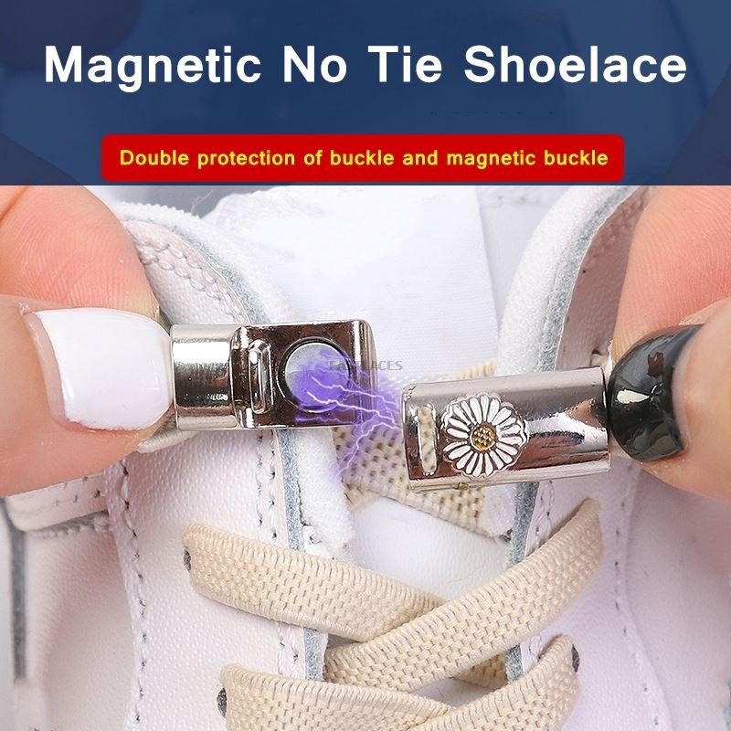 Elastic Metal Chrysanthemum Lock Shoelaces Flat Magnetic Easy Lazy Shoelace Fast Sneaker Lazy Laces No Tie Shoe Laces