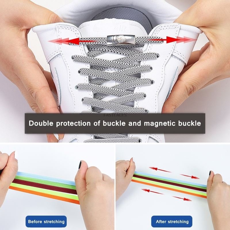 Elastic Metal Chrysanthemum Lock Shoelaces Flat Magnetic Easy Lazy Shoelace Fast Sneaker Lazy Laces No Tie Shoe Laces