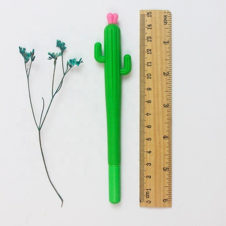 Plastic Cute Cactus Cartoon Gel Pen Wholesale Lovely Green Plant Flower Custom Logo Advertising Promotional Gift Gel Ink Pen