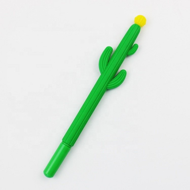 Plastic Cute Cactus Cartoon Gel Pen Wholesale Lovely Green Plant Flower Custom Logo Advertising Promotional Gift Gel Ink Pen