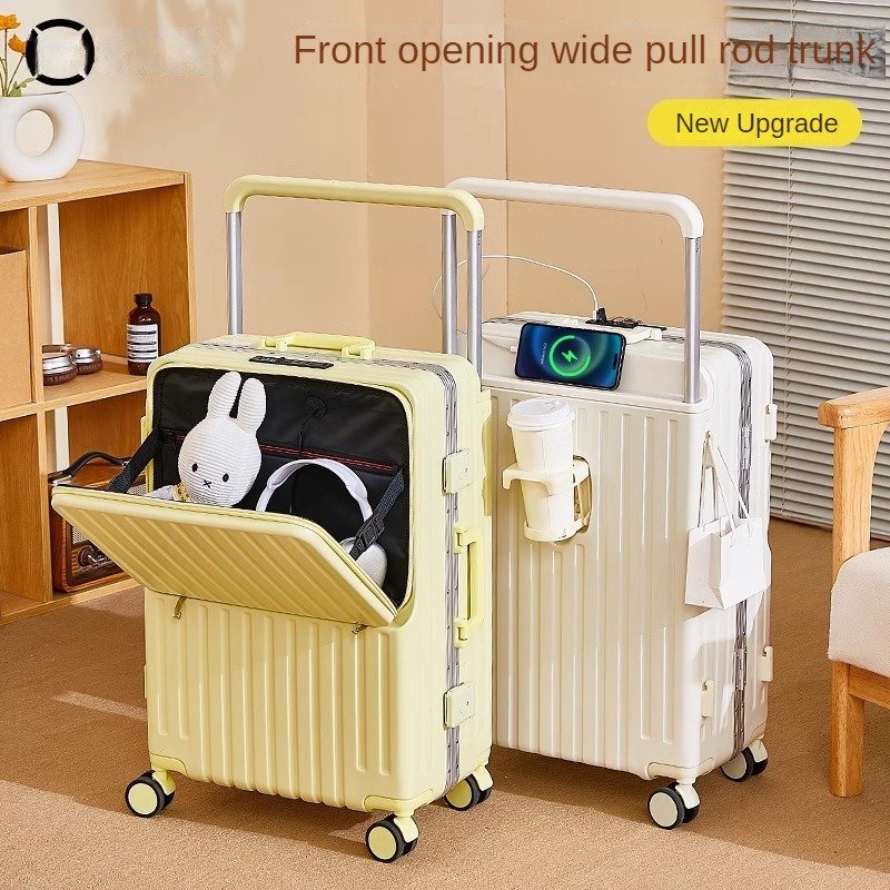 Wide tie rod luggage case 2024 new front opening multi-function trolley 24 inch large capacity travel password box