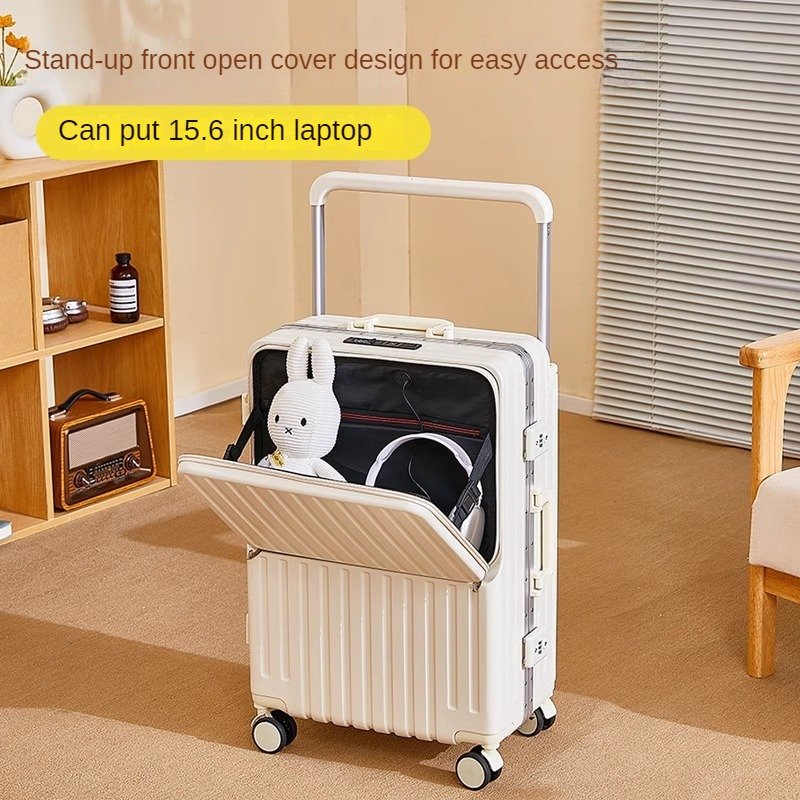 Wide tie rod luggage case 2024 new front opening multi-function trolley 24 inch large capacity travel password box