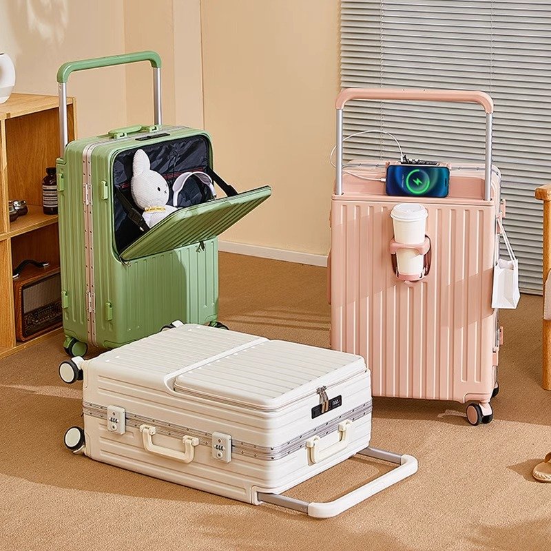 Wide tie rod luggage case 2024 new front opening multi-function trolley 24 inch large capacity travel password box