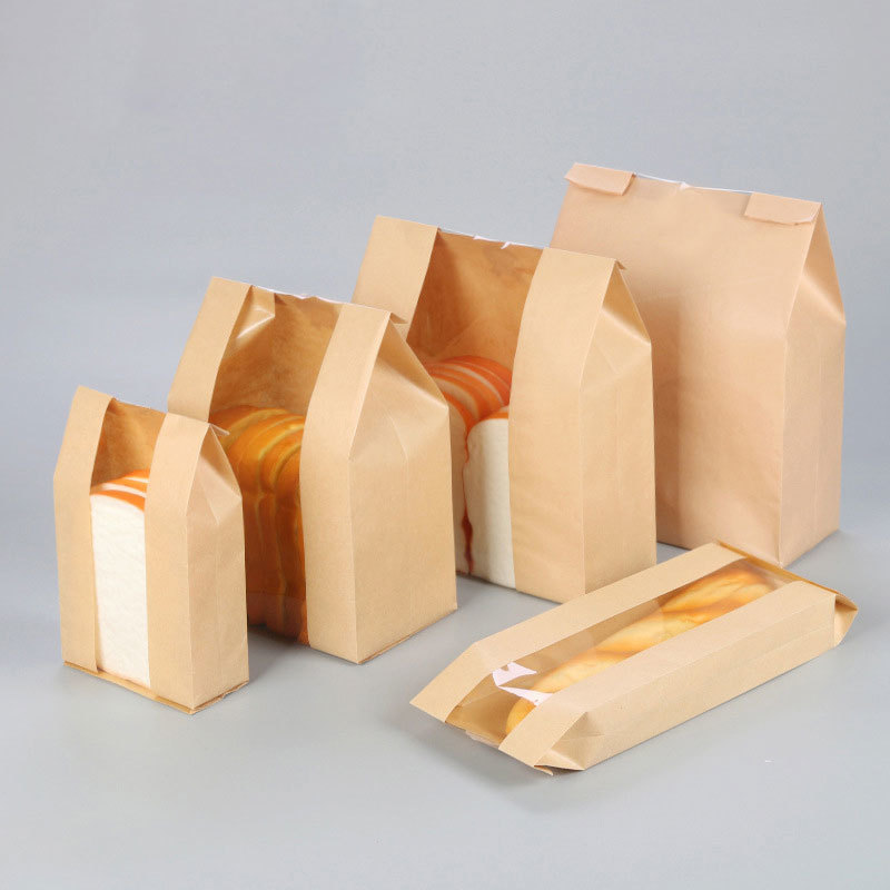 Toast Paper Bag Sandwich Bakery Bread Kraft Paper Bag with Window Ban Air Hole Baguette Bags Food Gravure Printing Disposable