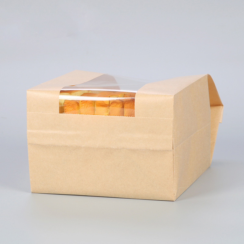 Toast Paper Bag Sandwich Bakery Bread Kraft Paper Bag with Window Ban Air Hole Baguette Bags Food Gravure Printing Disposable