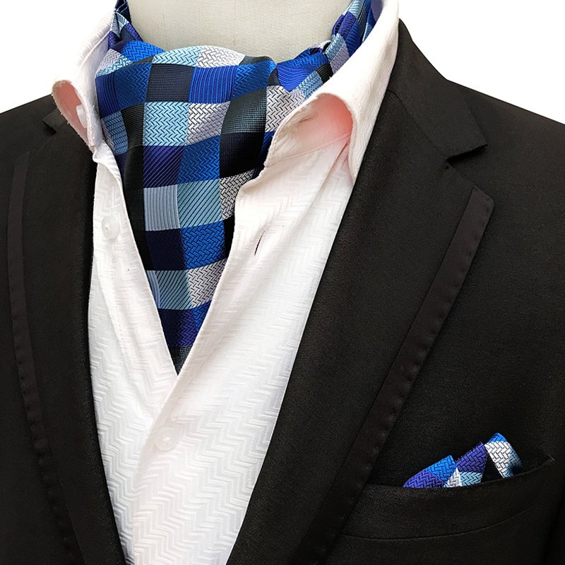 Custom Floral Silk Embroidery Ascot Men's Vintage Necktie Wedding Floral Black Ascot Scarf