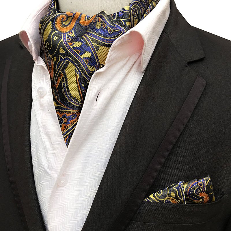 Custom Floral Silk Embroidery Ascot Men's Vintage Necktie Wedding Floral Black Ascot Scarf