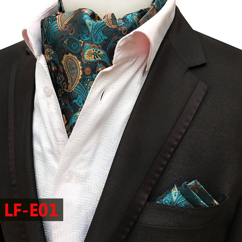 Custom Floral Silk Embroidery Ascot Men's Vintage Necktie Wedding Floral Black Ascot Scarf