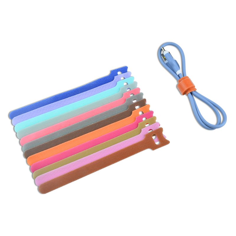 Double Side Colour Cord Organizer Fastener Printed Logo Back Hook And Loop Cable Tie