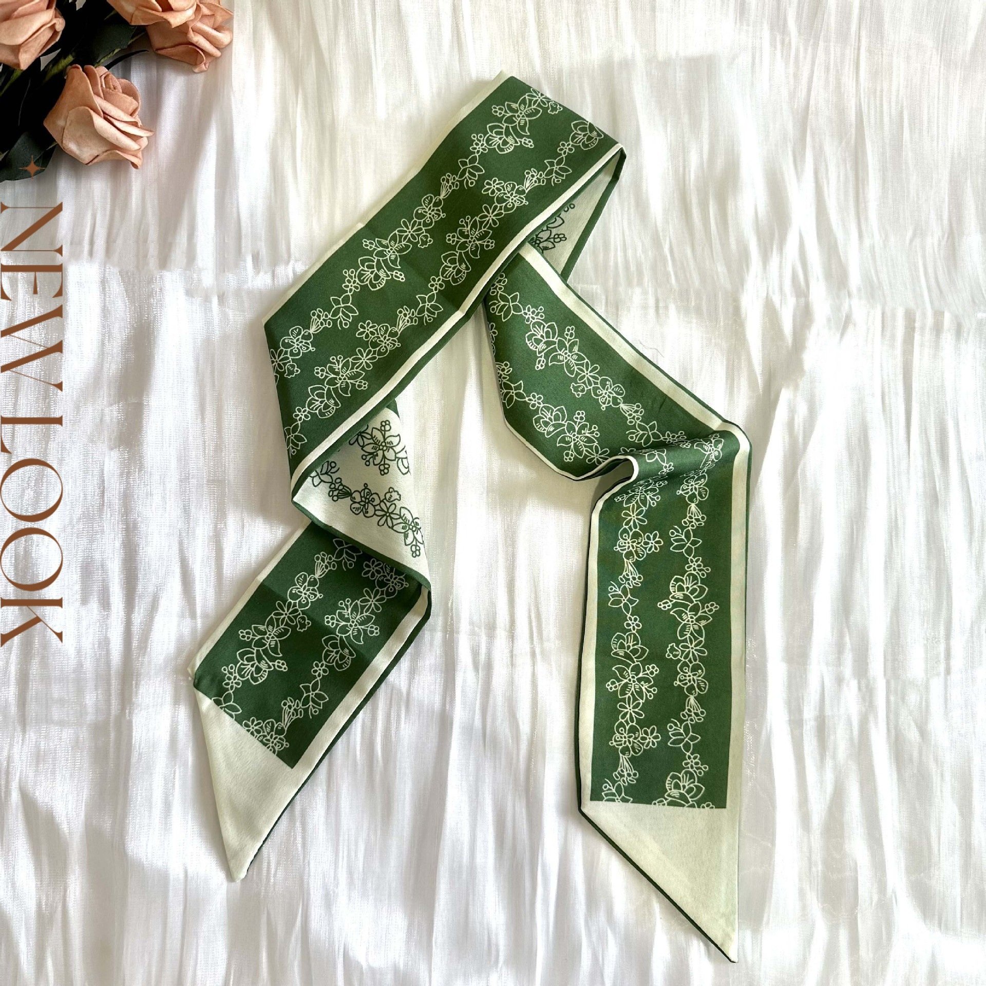 Summer Spring Green Hair Ribbons Check Letters Flower Daily Hair Binding Tie Hair Small Scarf Headbands Female Bandanas Headwear