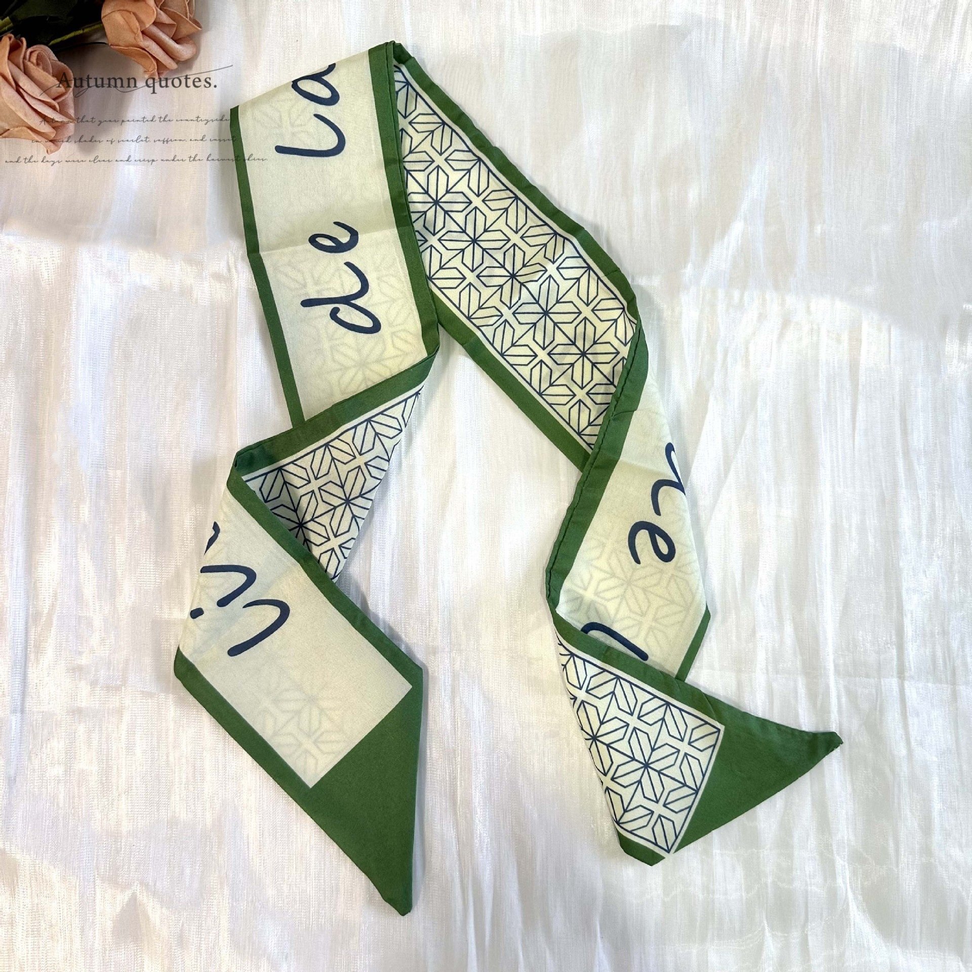 Summer Spring Green Hair Ribbons Check Letters Flower Daily Hair Binding Tie Hair Small Scarf Headbands Female Bandanas Headwear