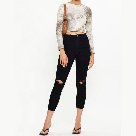 High Quality Latest Fashion Women Long Sleeve Tie Dye Print Winter Crop Tops