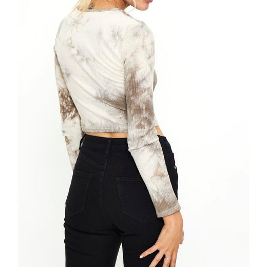 High Quality Latest Fashion Women Long Sleeve Tie Dye Print Winter Crop Tops
