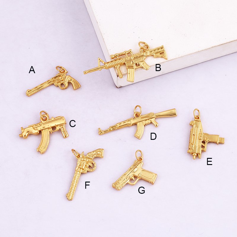 European and American Popular Micro Inlaid Zircon Charm Pendant,Cute 18K Gold Brass Dagger Sword Weapon Gun Necklace Supply L17