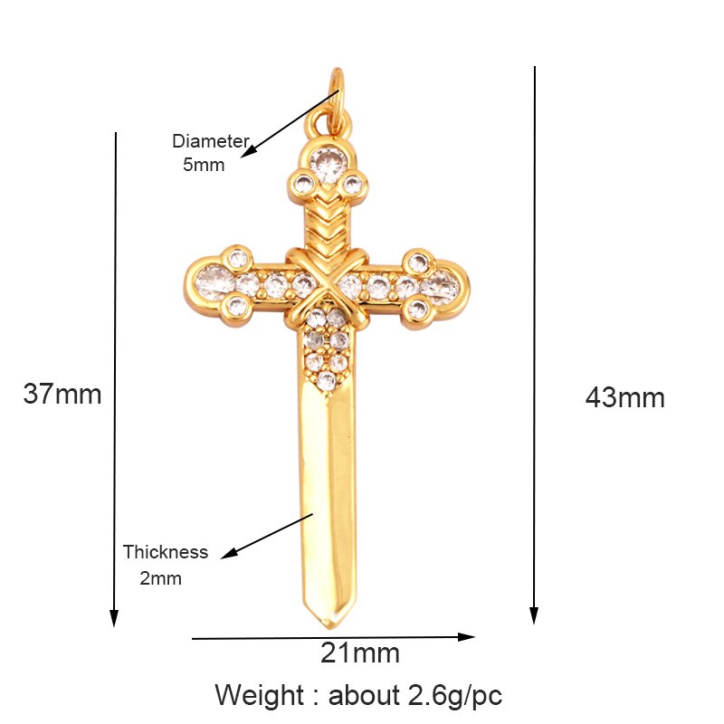 European and American Popular Micro Inlaid Zircon Charm Pendant,Cute 18K Gold Brass Dagger Sword Weapon Gun Necklace Supply L17