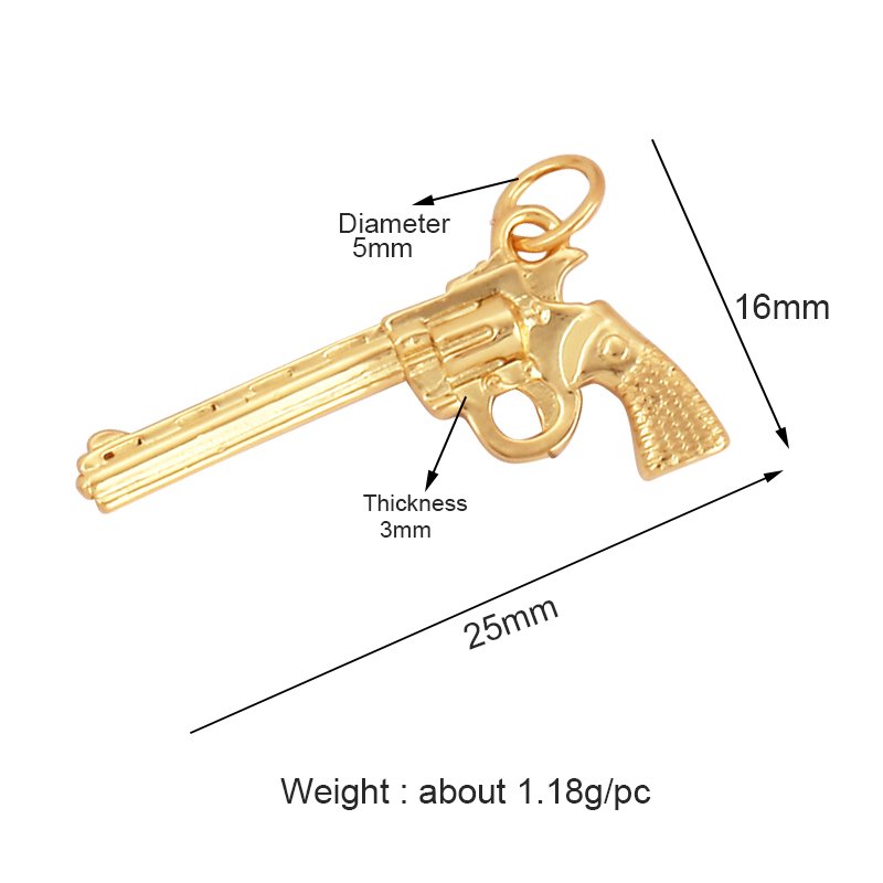 European and American Popular Micro Inlaid Zircon Charm Pendant,Cute 18K Gold Brass Dagger Sword Weapon Gun Necklace Supply L17