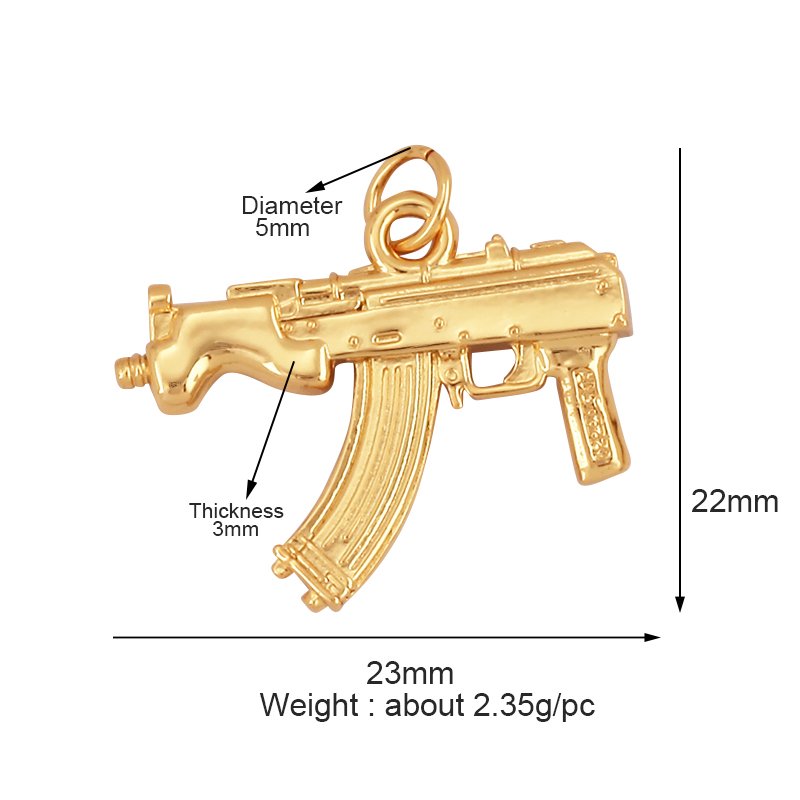 European and American Popular Micro Inlaid Zircon Charm Pendant,Cute 18K Gold Brass Dagger Sword Weapon Gun Necklace Supply L17