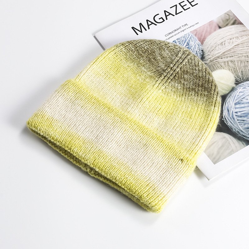 Gradient color knitting beanies, colorful beanies tie dye blank beanies with custom label tag