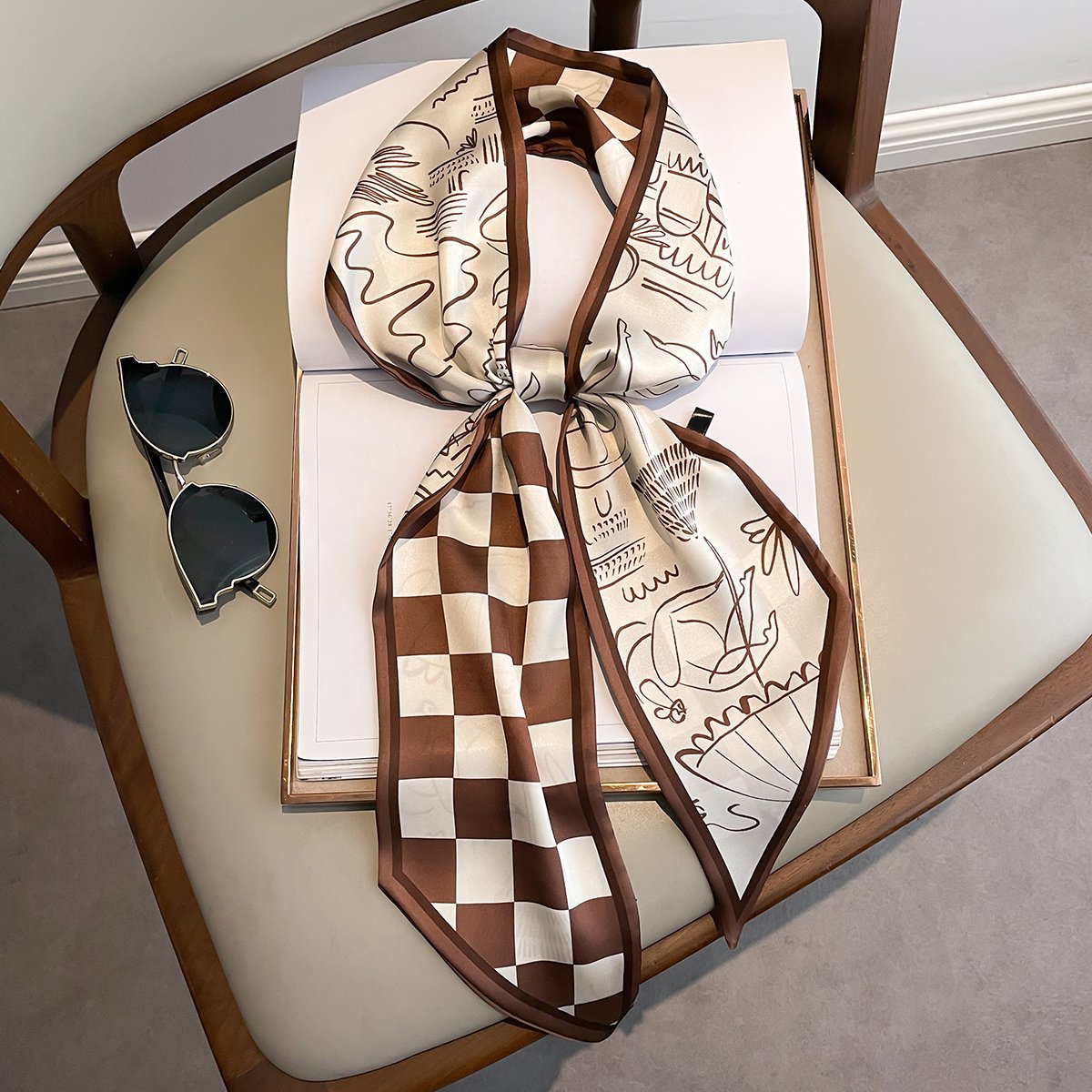 Customized New Brand WJ1067C Luxury Designer Printed Twill Bag Scarf Silk Long 145cm Neck Hair Ties Skinny Silk Scarf for Women