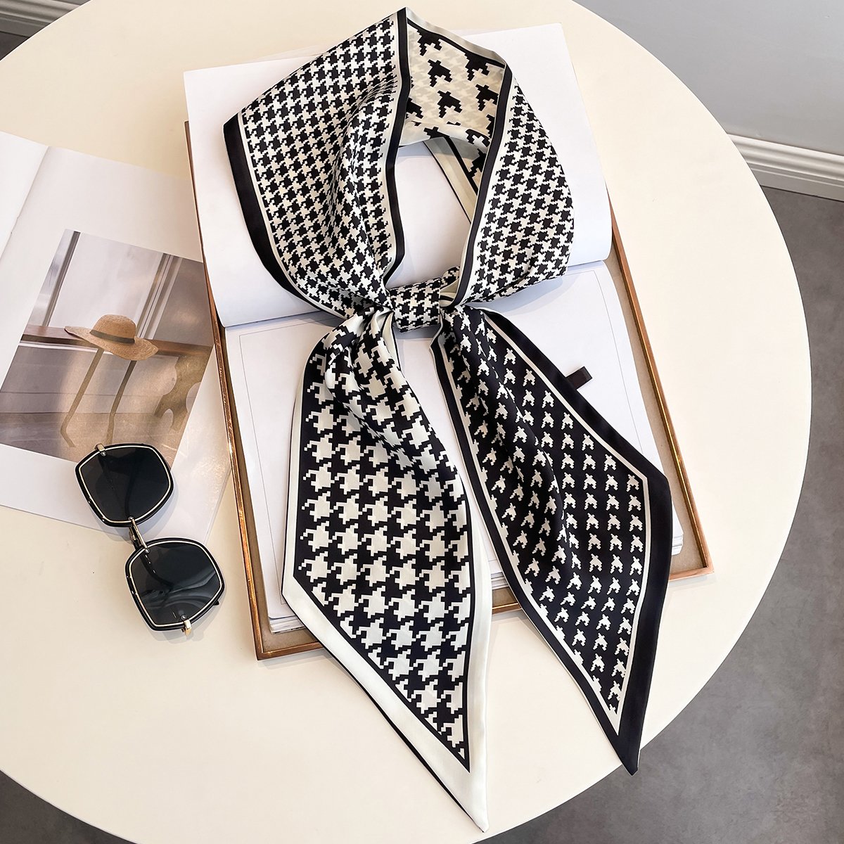 Customized New Brand WJ1067C Luxury Designer Printed Twill Bag Scarf Silk Long 145cm Neck Hair Ties Skinny Silk Scarf for Women