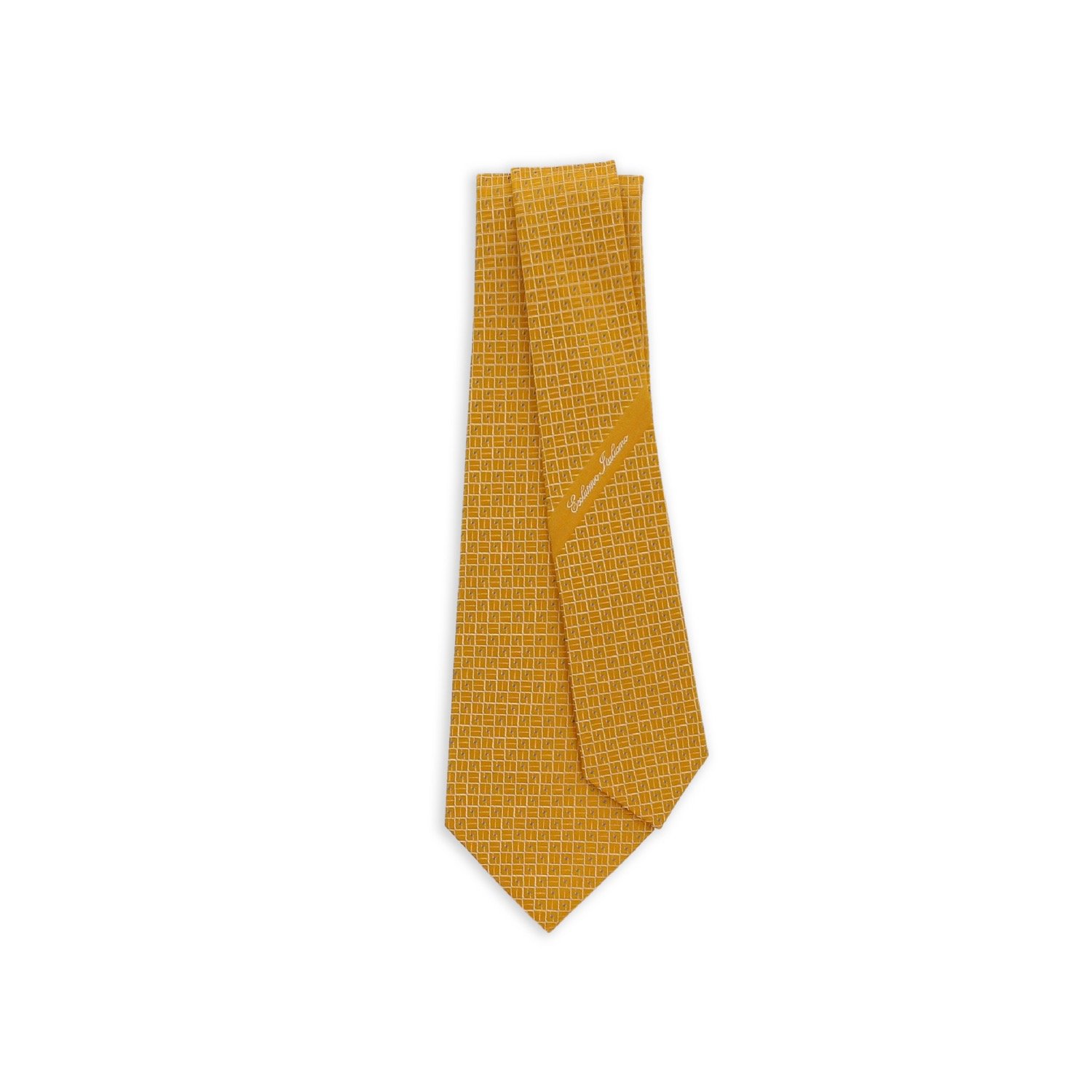 Sophisticated Firenze Yellow Jacquard Weave Italian Seven Fold Necktie 100% Silk Excellent Unmatched Business Elegance Formal