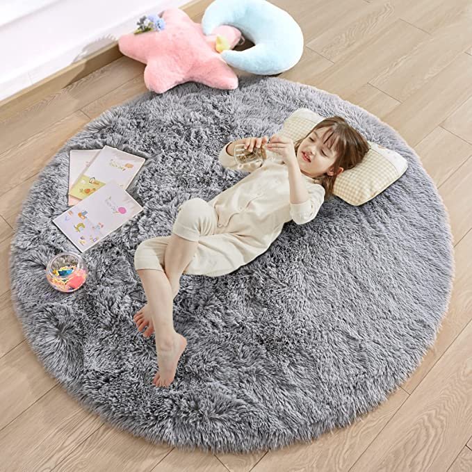 Tie dyeing PV plush modern decorative anti-slip soft shaggy round living room bedroom area rug carpet