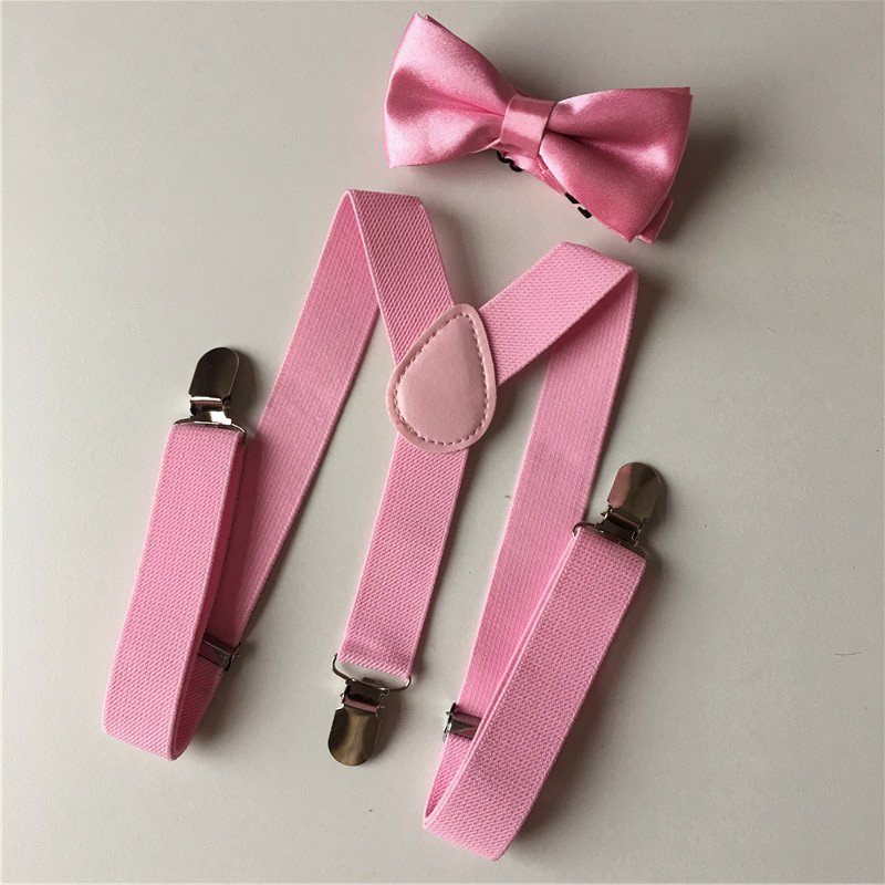 B115 Unisex Children Suspenders Metallic Adjustable Elastic Back Braces With Bow Tie Suspenders