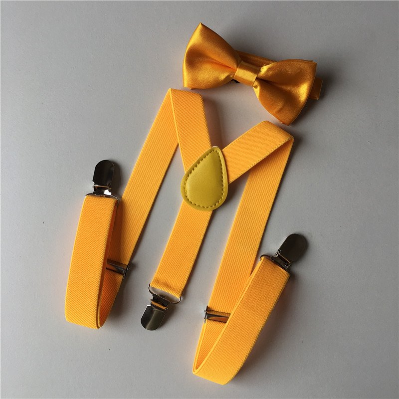 B115 Unisex Children Suspenders Metallic Adjustable Elastic Back Braces With Bow Tie Suspenders