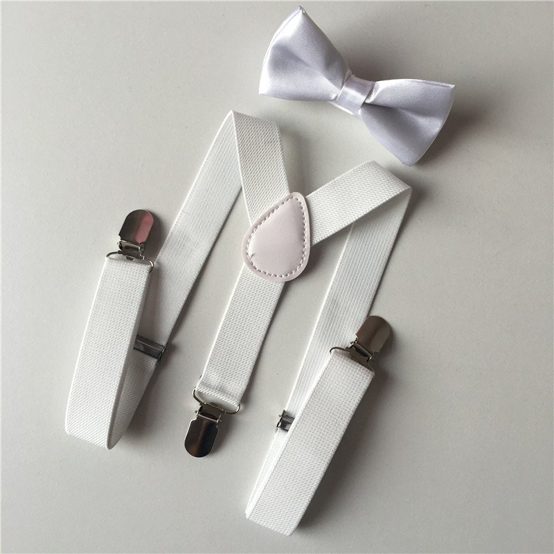 B115 Unisex Children Suspenders Metallic Adjustable Elastic Back Braces With Bow Tie Suspenders