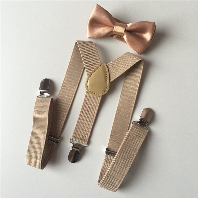 B115 Unisex Children Suspenders Metallic Adjustable Elastic Back Braces With Bow Tie Suspenders
