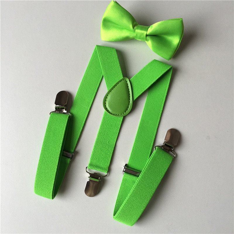 B115 Unisex Children Suspenders Metallic Adjustable Elastic Back Braces With Bow Tie Suspenders