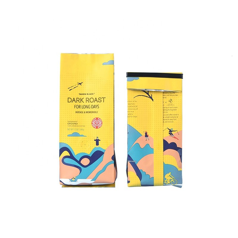 Premade custom printed 12 oz tin tie side gusset coffee bean packaging bags with valve