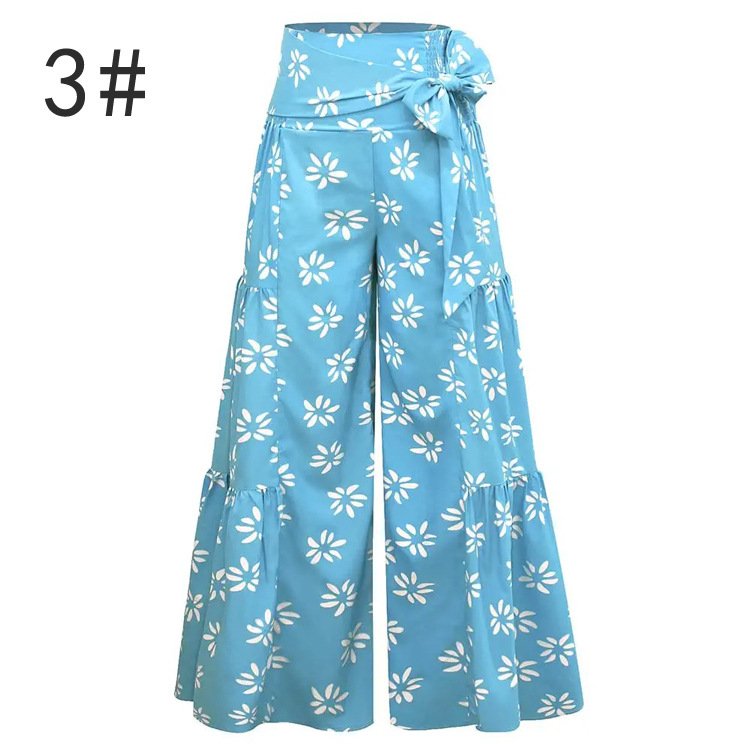 Women'S Wide-Legged Pants With Waist Tied Floor To Floor Beach Pants With Retro Pattern Comfort Pajamas