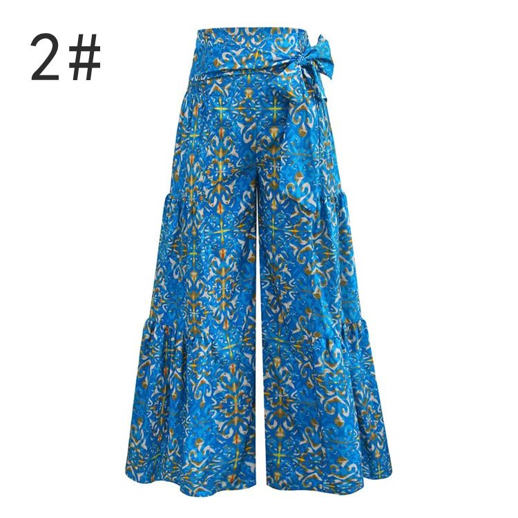 Women'S Wide-Legged Pants With Waist Tied Floor To Floor Beach Pants With Retro Pattern Comfort Pajamas