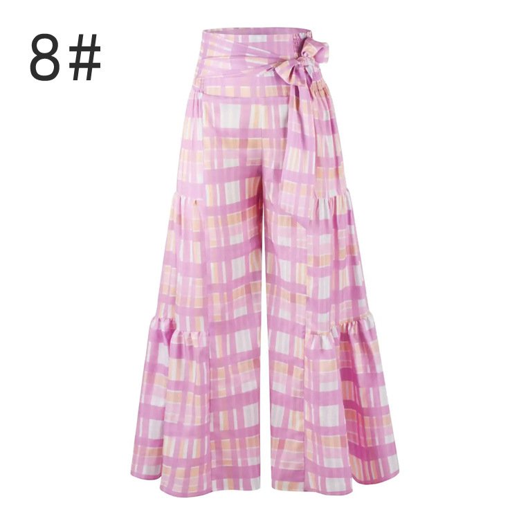 Women'S Wide-Legged Pants With Waist Tied Floor To Floor Beach Pants With Retro Pattern Comfort Pajamas