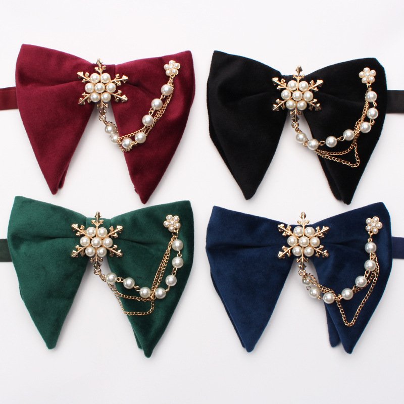 Solid Color Velvet Texture Bow For Women Men Snow Pearl Accessories Fashion Shirt Uniform Bow Tie Bow Flower