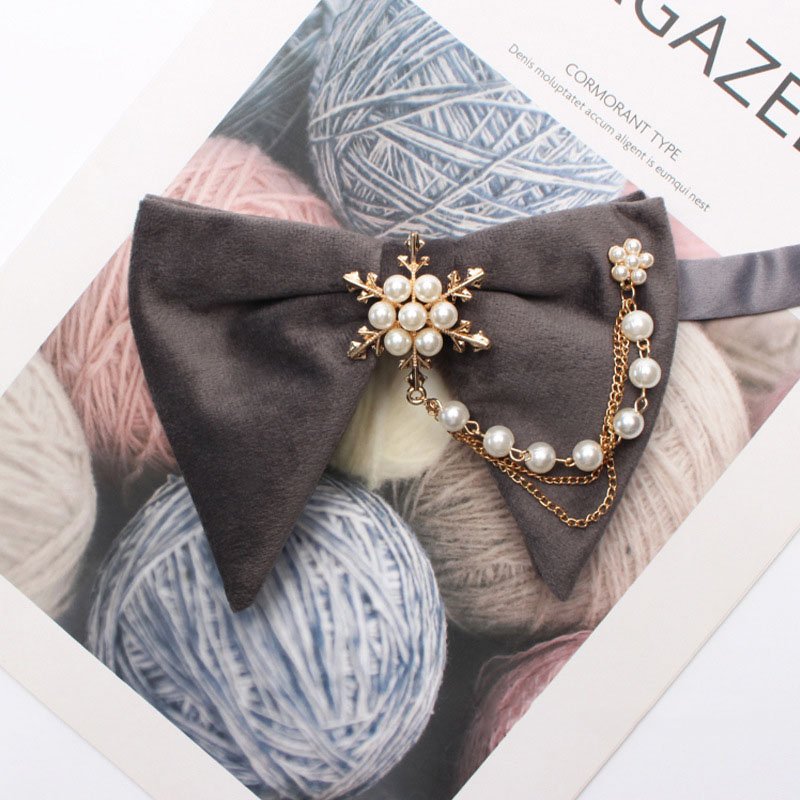 Solid Color Velvet Texture Bow For Women Men Snow Pearl Accessories Fashion Shirt Uniform Bow Tie Bow Flower