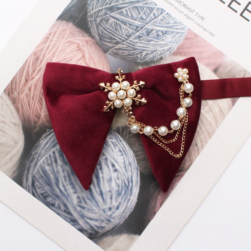 Solid Color Velvet Texture Bow For Women Men Snow Pearl Accessories Fashion Shirt Uniform Bow Tie Bow Flower