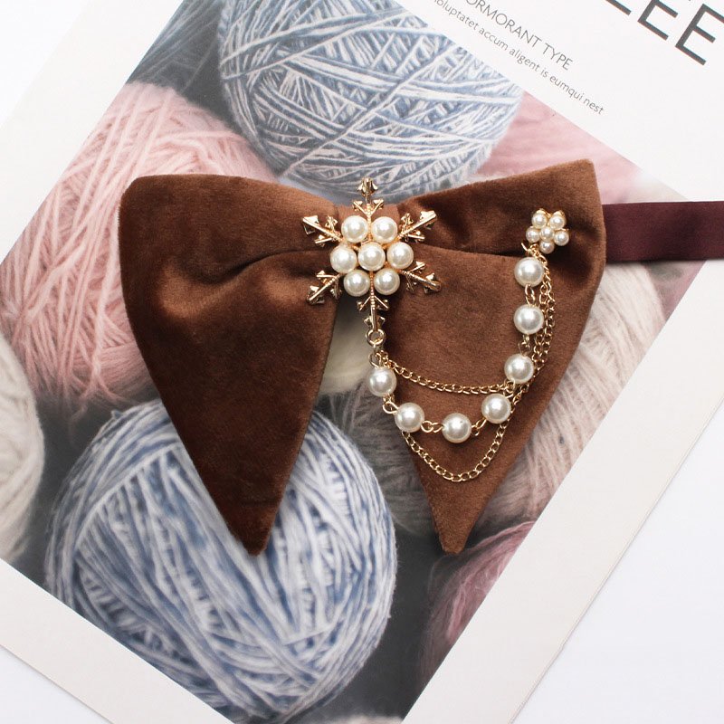 Solid Color Velvet Texture Bow For Women Men Snow Pearl Accessories Fashion Shirt Uniform Bow Tie Bow Flower