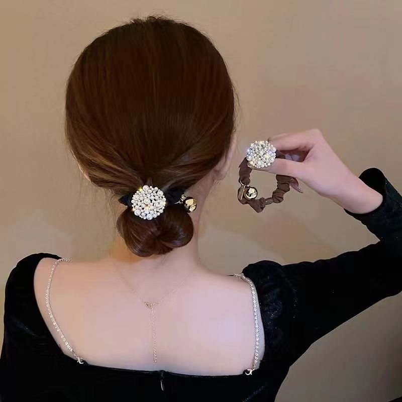 New Pearl Camellia Flower Hair loop with High Grade Tie Hair Rubber Band Head Rope