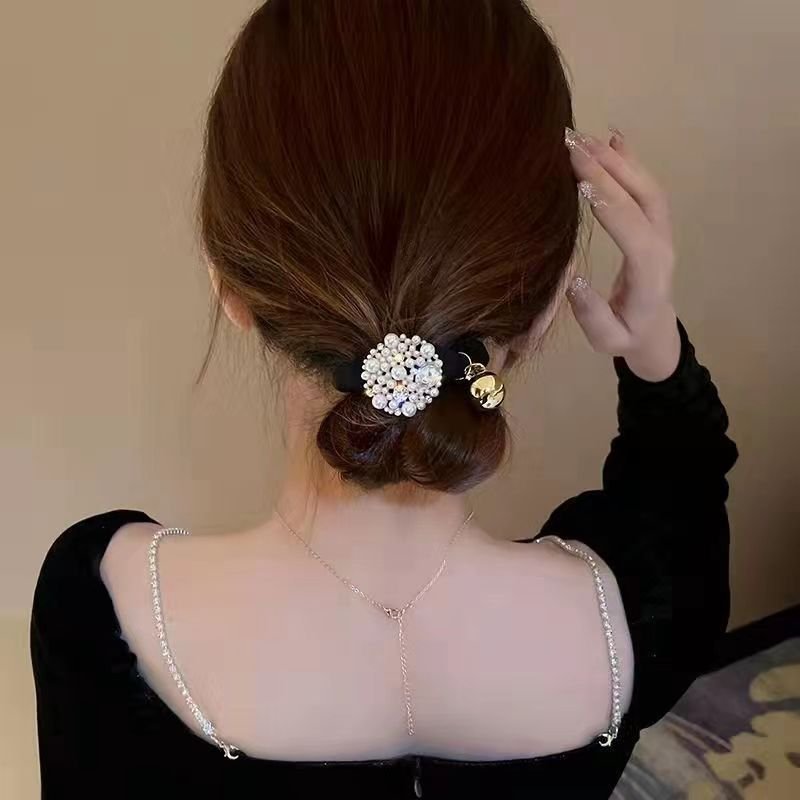 New Pearl Camellia Flower Hair loop with High Grade Tie Hair Rubber Band Head Rope