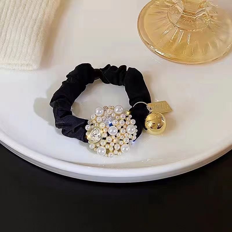 New Pearl Camellia Flower Hair loop with High Grade Tie Hair Rubber Band Head Rope